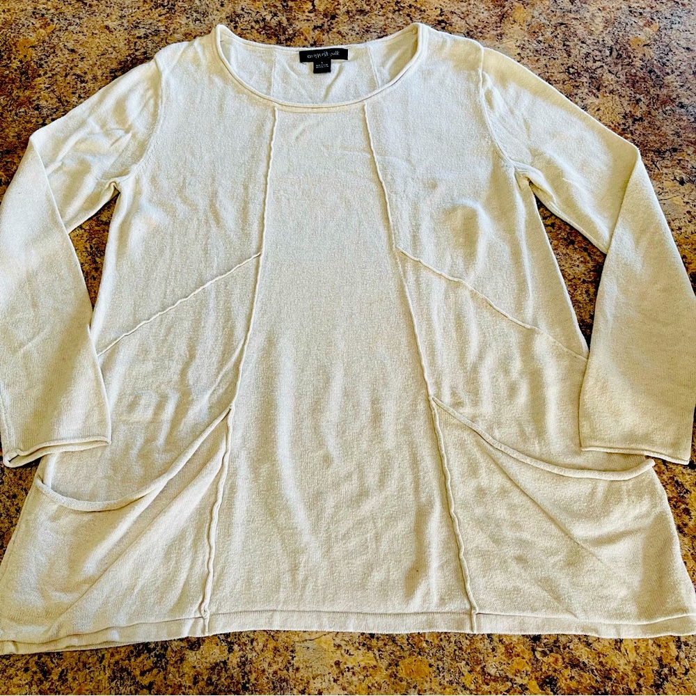 August Silk Raw Seam Sweater with Pockets, Size L